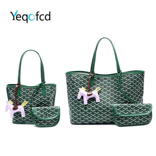 Yeqofcd Female Composite Bag PU Shopping Bags Large Capacity Leisure Shoulder Handbag And Purse Fashion Lattice Totes For Woman