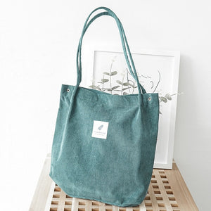 High Capacity Women Corduroy Tote Ladies Casual Shoulder Bag Foldable Reusable Shopping Beach Bag Solid Corduroy Shoulder Bags