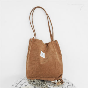 High Capacity Women Corduroy Tote Ladies Casual Shoulder Bag Foldable Reusable Shopping Beach Bag Solid Corduroy Shoulder Bags