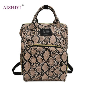 Women Large Capacity Snake Print Mommy Travel Shoulder Backpacks Multi-function Large PU Leather Maternity Nappy Top-handle Bags