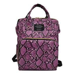 Women Large Capacity Snake Print Mommy Travel Shoulder Backpacks Multi-function Large PU Leather Maternity Nappy Top-handle Bags