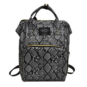 Women Large Capacity Snake Print Mommy Travel Shoulder Backpacks Multi-function Large PU Leather Maternity Nappy Top-handle Bags