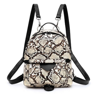 Women Large Capacity Snake Print Mommy Travel Shoulder Backpacks Multi-function Large PU Leather Maternity Nappy Top-handle Bags