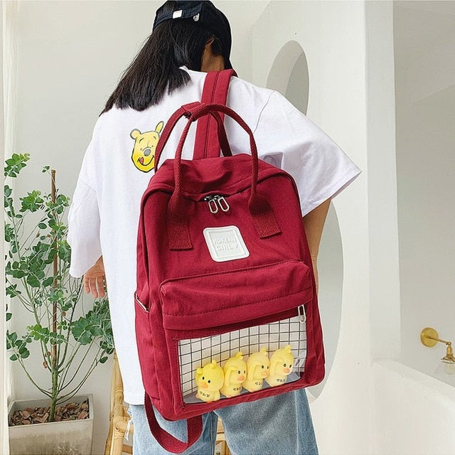 Canvas Backpack Women 2019 New Hot Fashion Female Casual Cartoon Transparent Backpacks Students School Shoulder Bags with Ducks