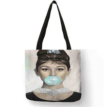 Load image into Gallery viewer, Unique Customize Tote Bag Eco Linen Bags with Audrey Hepburn Print Reusable Shopping Bags Fashion Handbag Totes For Women