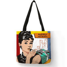 Load image into Gallery viewer, Unique Customize Tote Bag Eco Linen Bags with Audrey Hepburn Print Reusable Shopping Bags Fashion Handbag Totes For Women