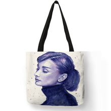 Load image into Gallery viewer, Unique Customize Tote Bag Eco Linen Bags with Audrey Hepburn Print Reusable Shopping Bags Fashion Handbag Totes For Women