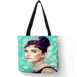 Unique Customize Tote Bag Eco Linen Bags with Audrey Hepburn Print Reusable Shopping Bags Fashion Handbag Totes For Women