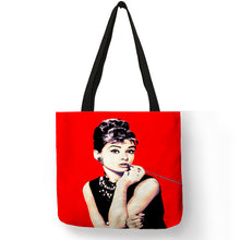 Load image into Gallery viewer, Unique Customize Tote Bag Eco Linen Bags with Audrey Hepburn Print Reusable Shopping Bags Fashion Handbag Totes For Women