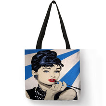 Load image into Gallery viewer, Unique Customize Tote Bag Eco Linen Bags with Audrey Hepburn Print Reusable Shopping Bags Fashion Handbag Totes For Women