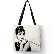 Load image into Gallery viewer, Unique Customize Tote Bag Eco Linen Bags with Audrey Hepburn Print Reusable Shopping Bags Fashion Handbag Totes For Women