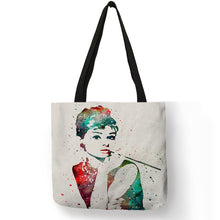 Load image into Gallery viewer, Unique Customize Tote Bag Eco Linen Bags with Audrey Hepburn Print Reusable Shopping Bags Fashion Handbag Totes For Women