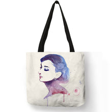 Load image into Gallery viewer, Unique Customize Tote Bag Eco Linen Bags with Audrey Hepburn Print Reusable Shopping Bags Fashion Handbag Totes For Women