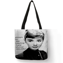 Load image into Gallery viewer, Unique Customize Tote Bag Eco Linen Bags with Audrey Hepburn Print Reusable Shopping Bags Fashion Handbag Totes For Women