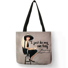 Load image into Gallery viewer, Unique Customize Tote Bag Eco Linen Bags with Audrey Hepburn Print Reusable Shopping Bags Fashion Handbag Totes For Women