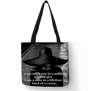 Unique Customize Tote Bag Eco Linen Bags with Audrey Hepburn Print Reusable Shopping Bags Fashion Handbag Totes For Women