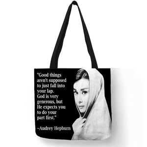 Unique Customize Tote Bag Eco Linen Bags with Audrey Hepburn Print Reusable Shopping Bags Fashion Handbag Totes For Women