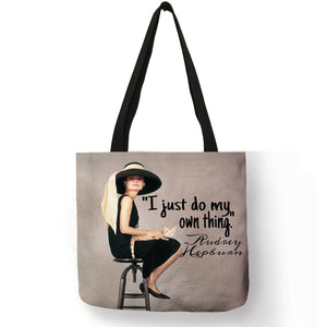 Unique Customize Tote Bag Eco Linen Bags with Audrey Hepburn Print Reusable Shopping Bags Fashion Handbag Totes For Women